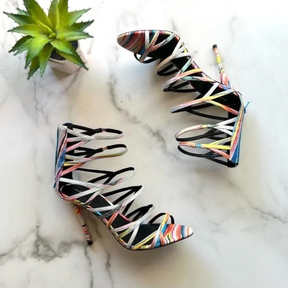 Aldo Bonabella-5 Multicolor Neon Strappy Open-Toe Stiletto Sandals 7.5